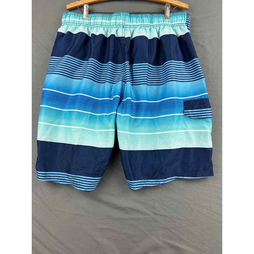 Kanu Surf Swim Trunks Mens XL Striped Board Shorts Blue Cargo Pocket Good